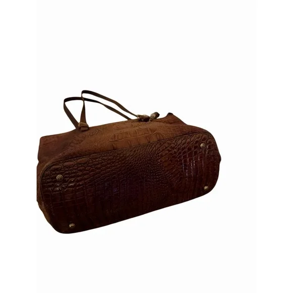Brahmin Brown Embossed Crocodile Tote Bag with Logo Charm - Picture 6 of 6